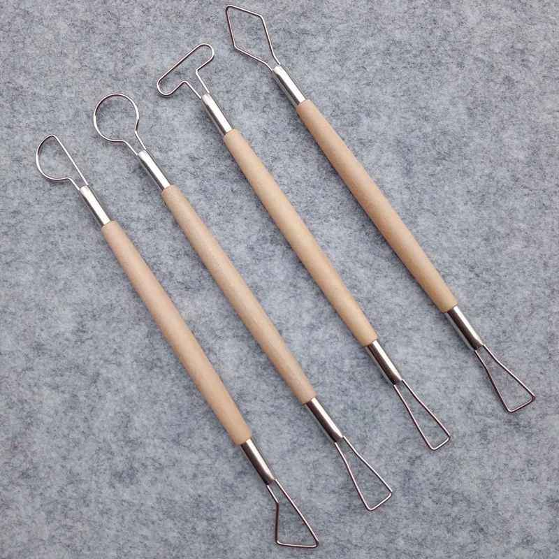 4-Piece Set of Wood-Handle Clay Sculpture Carving Tools