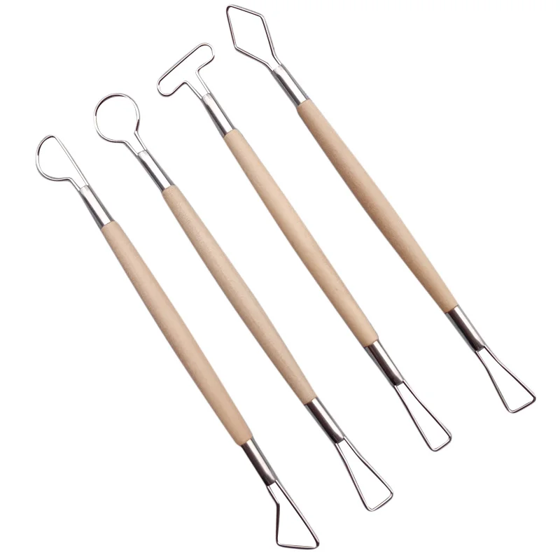 High-quality 4-Piece Set of Wood-Handle Clay Sculpture Carving Tools image 6