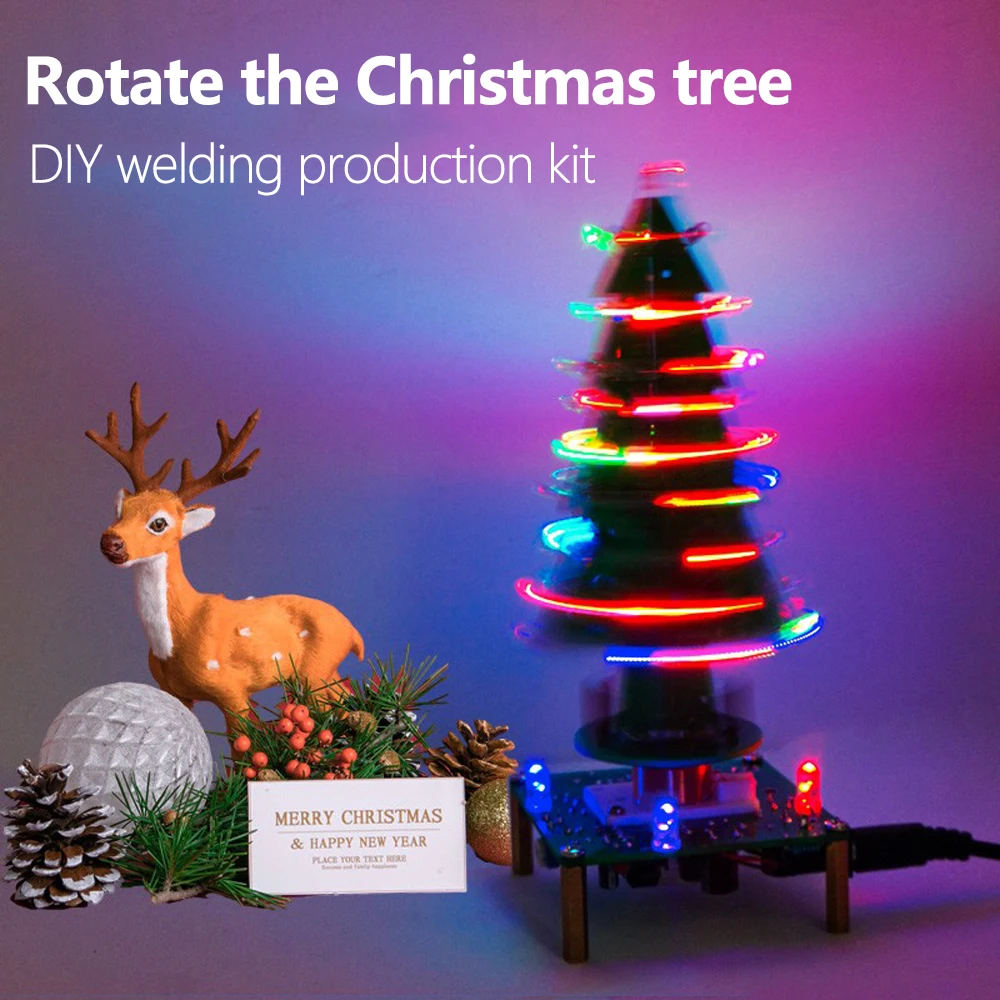 Magical Three-Dimensional Rotating DIY Christmas Tree with Music and Seven-Colour LED Lights - Circuit Board Welding Kit