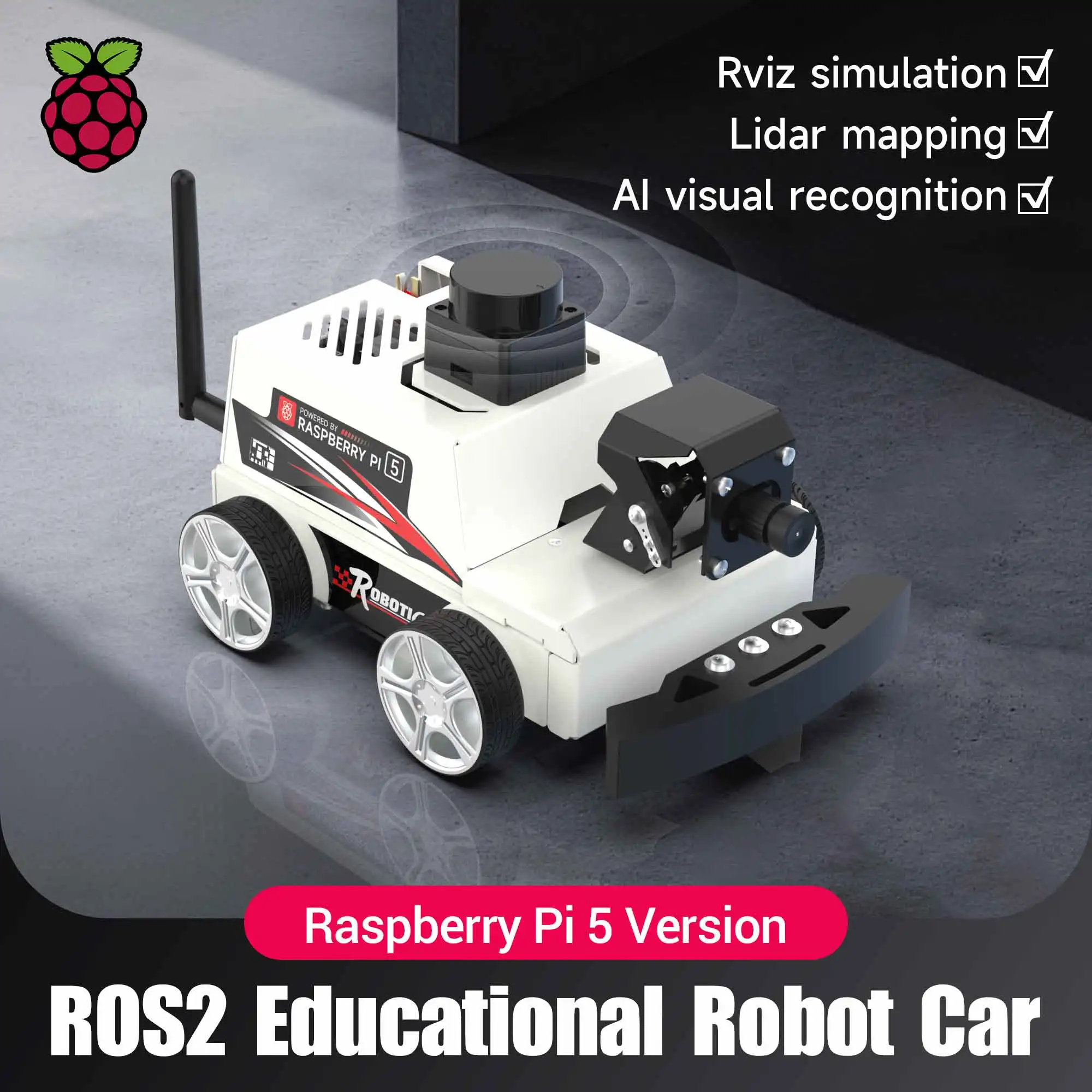 Raspberry Pi 5 Car ROS2 Educational Robot Kit with MS200 TOF Lidar - DIY HUB