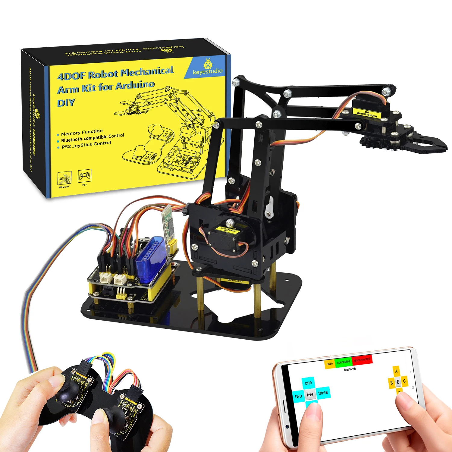 Keyestudio STEM  4DOF Robot Arm Kit  Mechanical Arm Claw Kit PS2 Control For Arduino Robot Arm Kit DIY Programming Robot - DIY HUB