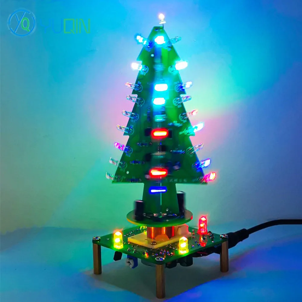 High-quality Magical Three-Dimensional Rotating DIY Christmas Tree with Music and Seven-Colour LED Lights - Circuit Board Welding Kit image 2